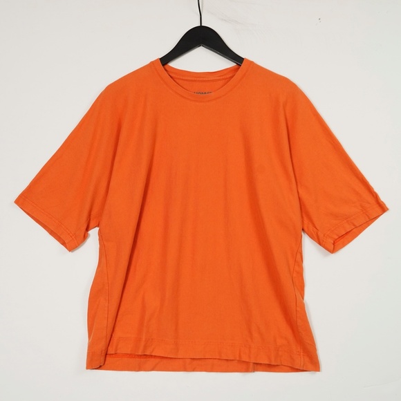 HOMME PLISSÉ ISSEY MIYAKE Orange Two-Panel Side-Seam Cotton T-Shirt – Size 2 / L - Picture 1 of 8